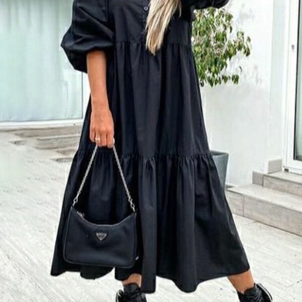 Fashion Street Solid Patchwork Turndown Collar Princess Dresses(3 Colors)