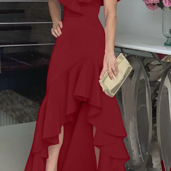 Fashion Solid Flounce Off the Shoulder Irregular Dress Dresses(5 colors)