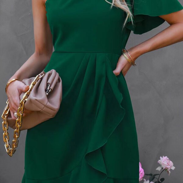 Street Simplicity Solid Flounce Oblique Collar Irregular Dress Dresses