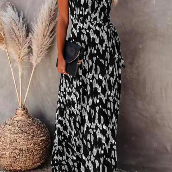 College Vacation Zebra Print Patchwork V Neck Sling Dress Dresses