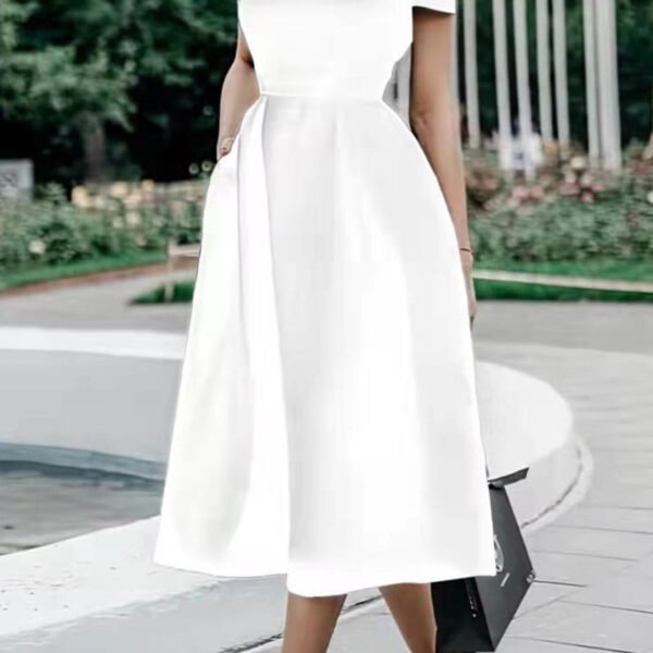 Celebrities Elegant Solid Solid Color O Neck Waist Skirt Dresses(4 Colors)