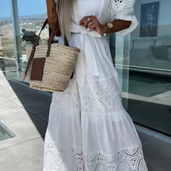 Sweet Elegant Solid Lace Hollowed Out Frenulum Square Collar Princess Dresses