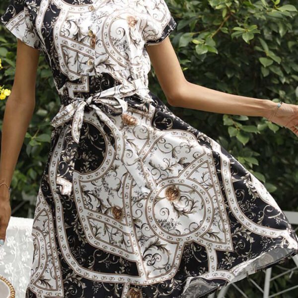 Elegant College Print Frenulum V Neck A Line Dresses(5 Colors)
