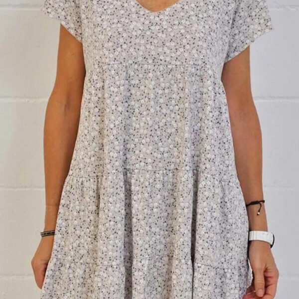 Casual Sweet Print Patchwork V Neck A Line Dresses(3 Colors)