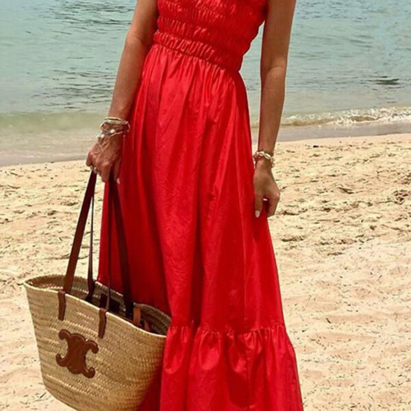 Casual Vacation Solid Solid Color Strapless Sleeveless Dress Dresses