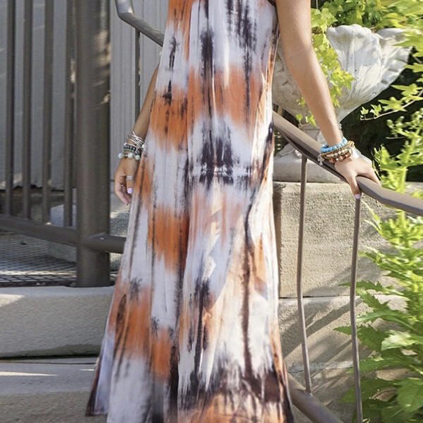 Casual Vacation Print Tie Dye Patchwork V Neck Sling Dress Dresses(7 Colors)