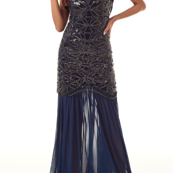 Elegant Formal Patchwork Sequins Beading Zipper O Neck Evening Dress Dresses