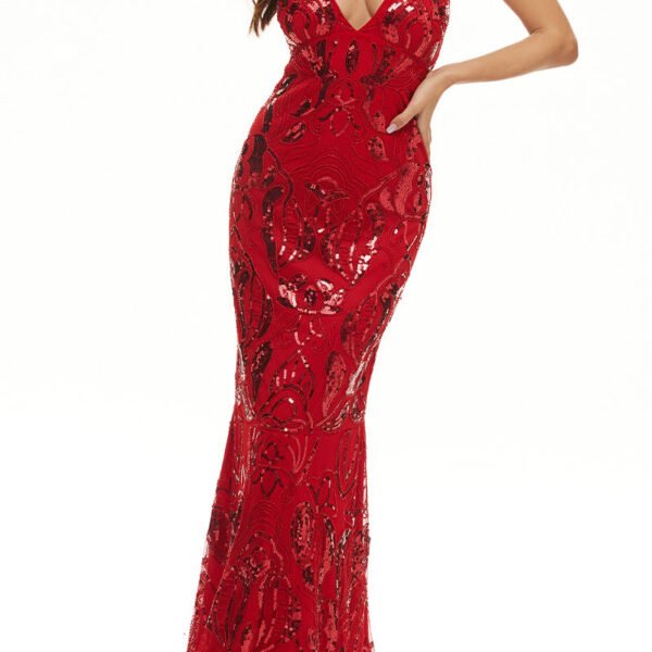 Sexy Formal Patchwork Bandage Sequins V Neck Evening Dress Dresses(7 Colors)