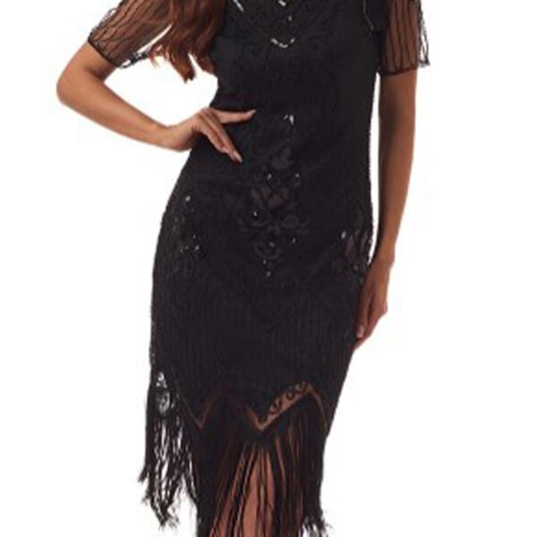 Sexy Party Patchwork Tassel Sequins V Neck A Line Dresses(4 Colors)