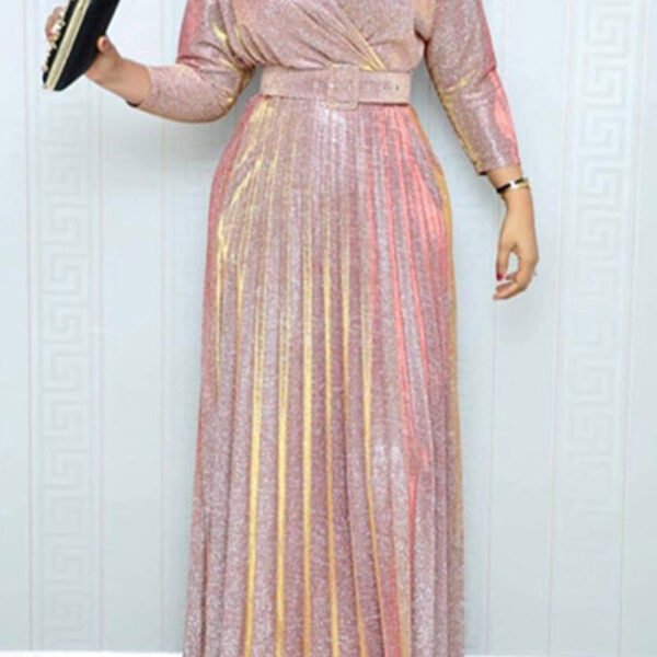 Elegant Bronzing Sequined With Belt V Neck A Line Dresses
