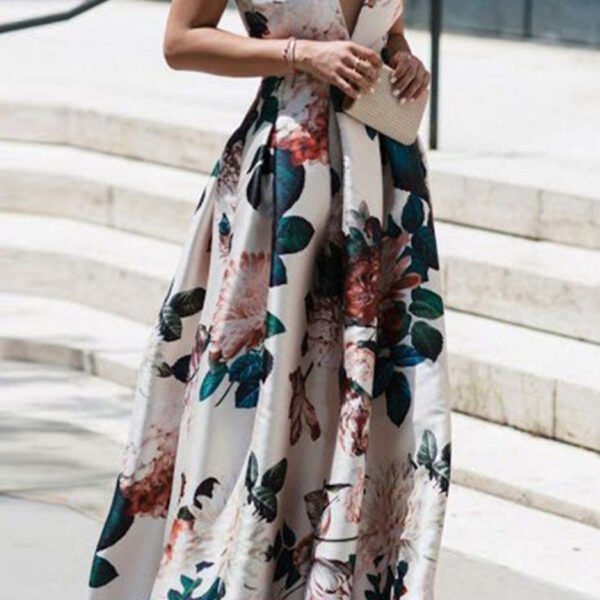 Celebrities Elegant Floral Patchwork V Neck Printed Dress Dresses