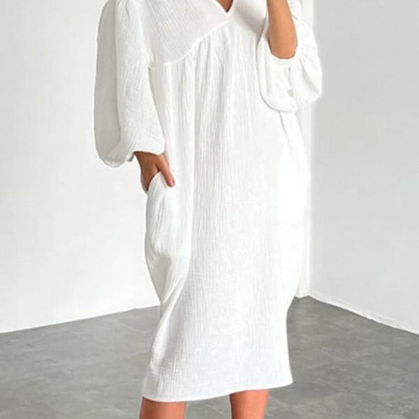 Casual Living Solid Pocket V Neck Long Sleeve Dresses