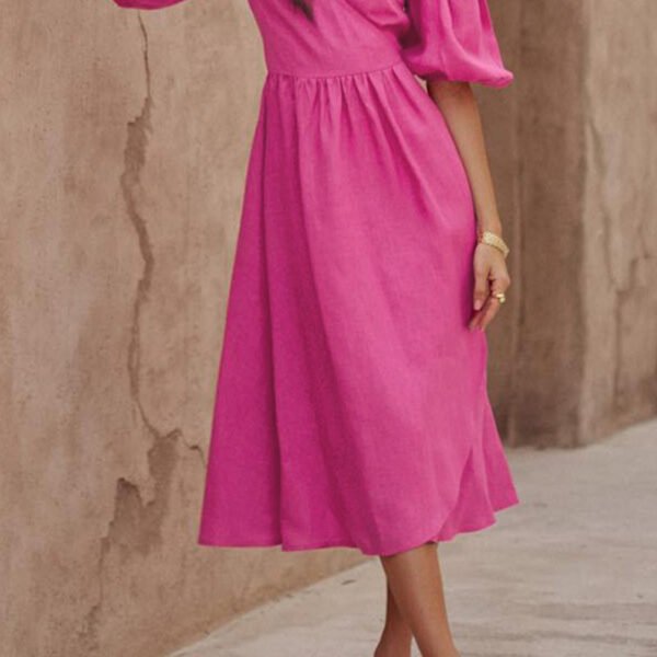 Sexy Simplicity Solid Frenulum V Neck Waist Skirt Dresses