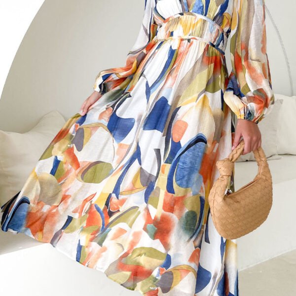 Celebrities Elegant Color Block Contrast V Neck A Line Dresses