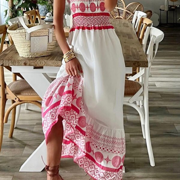 Casual Sweet Print Frenulum Square Collar Sling Dress Dresses
