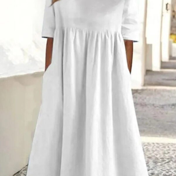 Casual Solid Pocket Buckle Oblique Collar A Line Dresses
