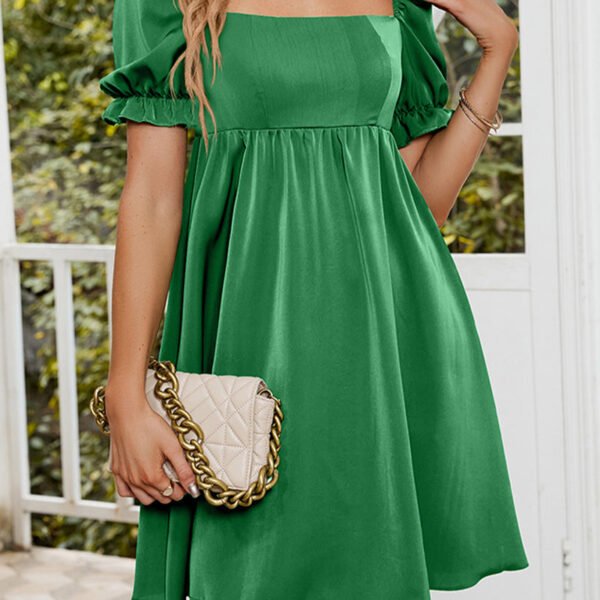 Sweet Elegant Solid Fold Square Collar A Line Dresses