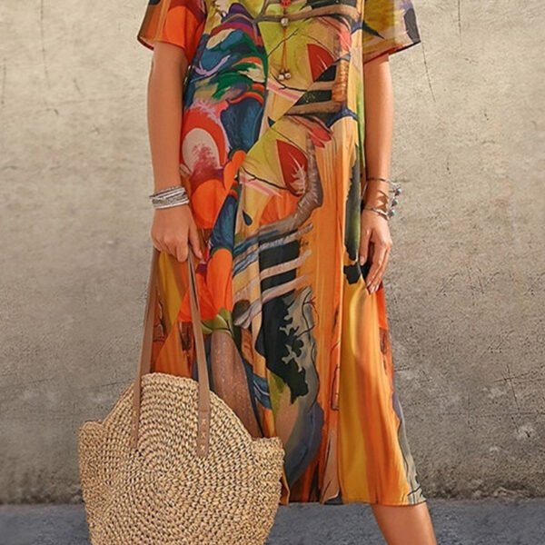 Casual College Print Patchwork O Neck Printed Dress Dresses(5 Colors)