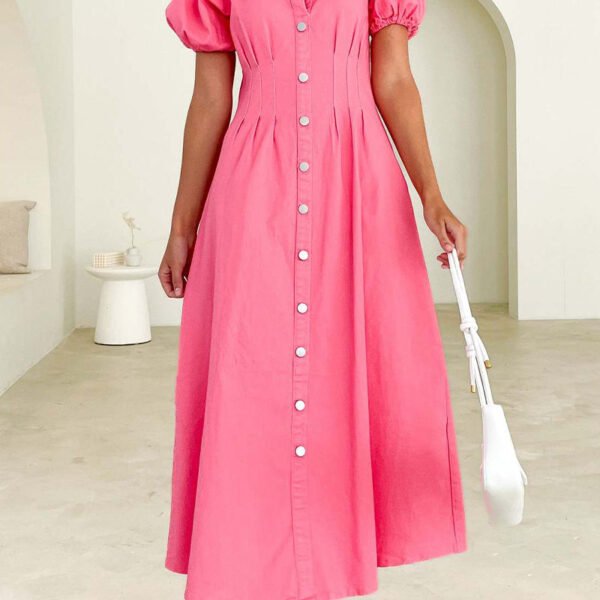 Casual Solid Buckle Turndown Collar A Line Dresses