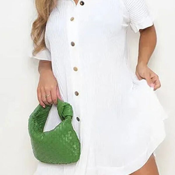 Casual Solid Patchwork Turndown Collar Shirt Dress Dresses