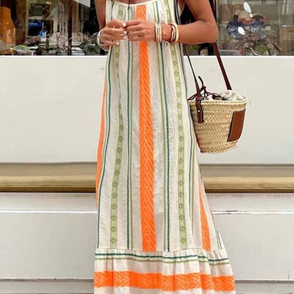 Street Print Patchwork Spaghetti Strap A Line Dresses