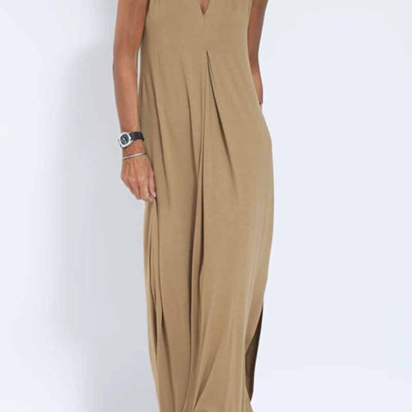 Street Solid Patchwork V Neck Vest Dress Dresses(4 Colors)