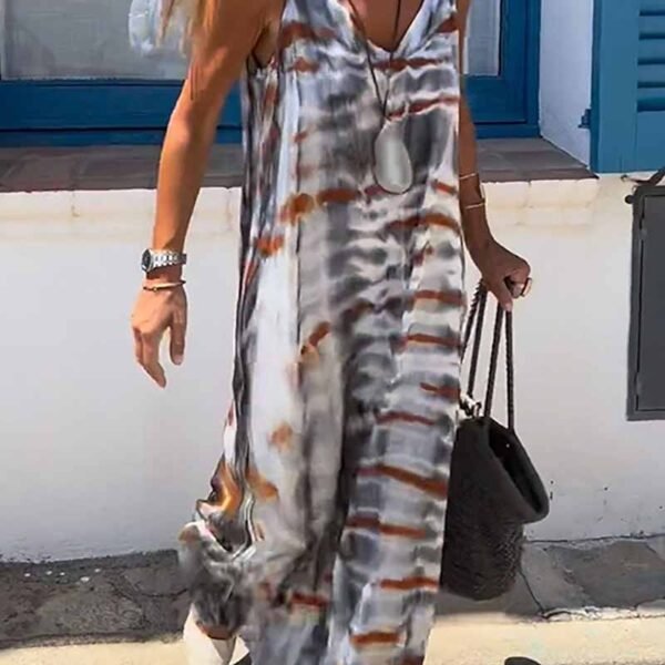 Casual Print Patchwork V Neck A Line Dresses