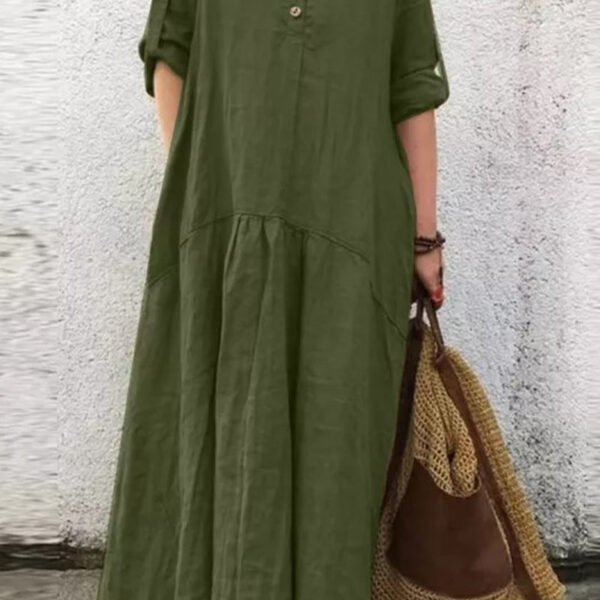 Casual Solid O Neck Shirt Dress Dresses