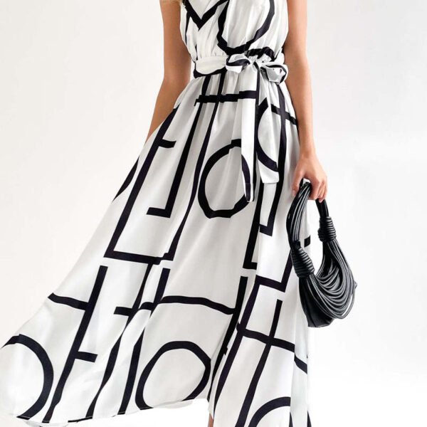 Street College Geometric Printing Oblique Collar Sleeveless Dress Dresses