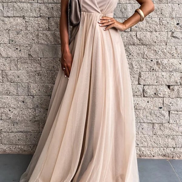 Sexy Formal Solid Mesh V Neck Evening Dress Dresses