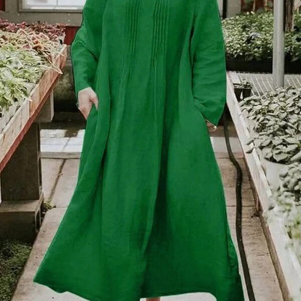 College Solid Pocket O Neck A Line Dresses(5 Colors)