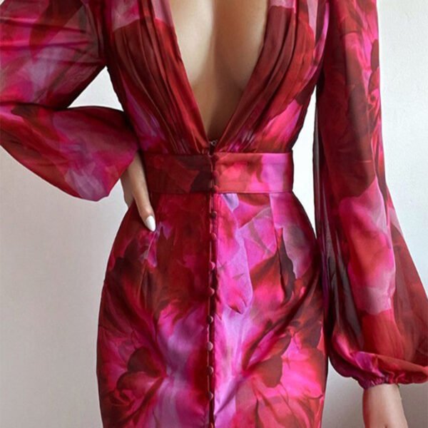 Elegant Floral V Neck Printed Dress Dresses