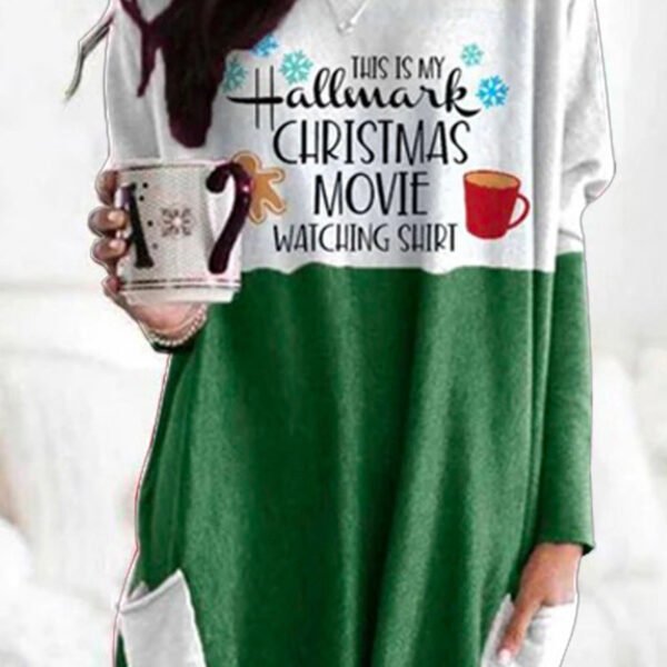Casual Print Pocket O Neck Long Sleeve Dresses