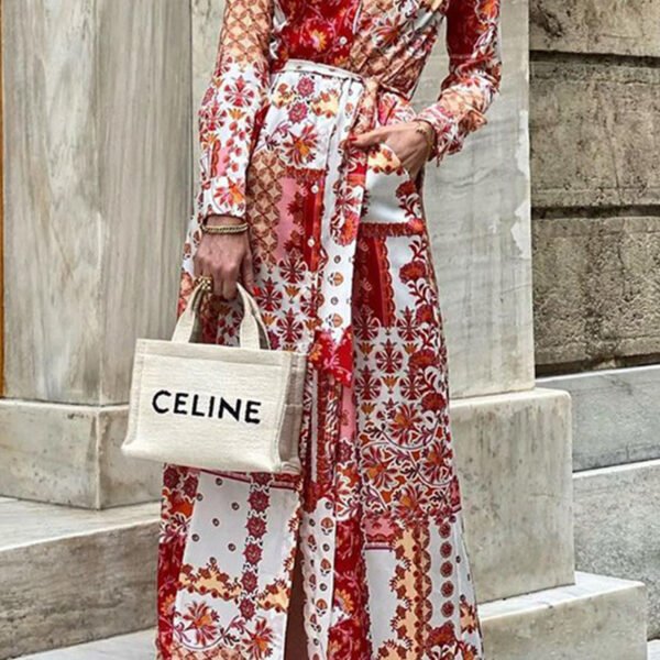 Elegant Floral Pocket Frenulum Turndown Collar Shirt Dress Dresses