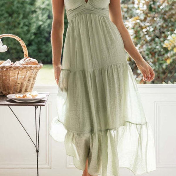 Sweet Elegant Solid Patchwork Halter Sleeveless Dresses