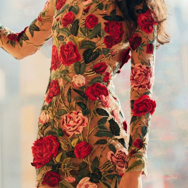Sexy Elegant Embroidery Patchwork Half A Turtleneck Wrapped Skirt Dresses