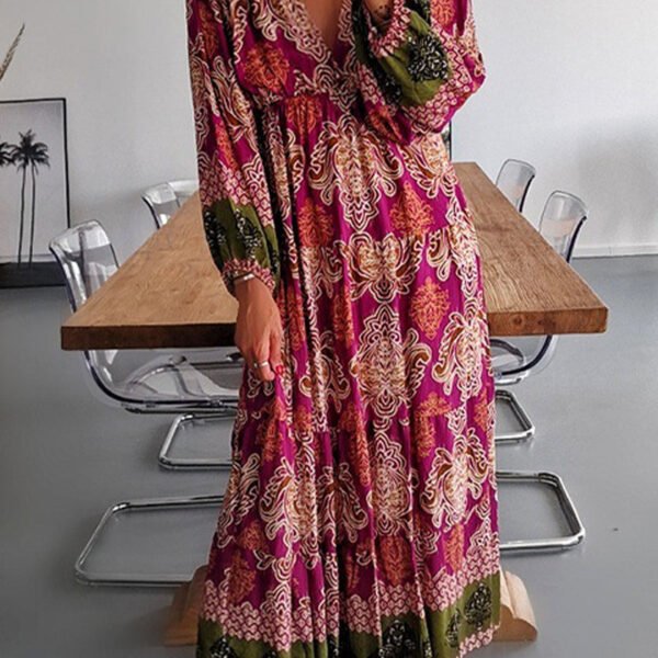 Casual Bohemian Floral Fold V Neck Printed Dresses(4 Colors)