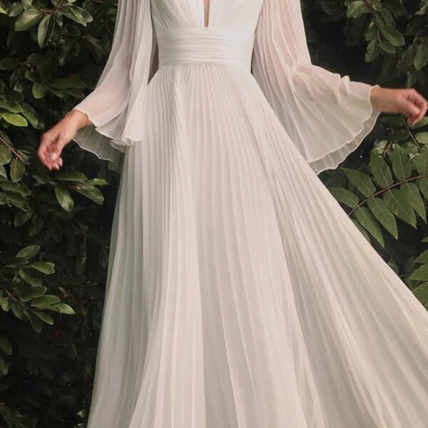Elegant Solid Fold V Neck Evening Dresses