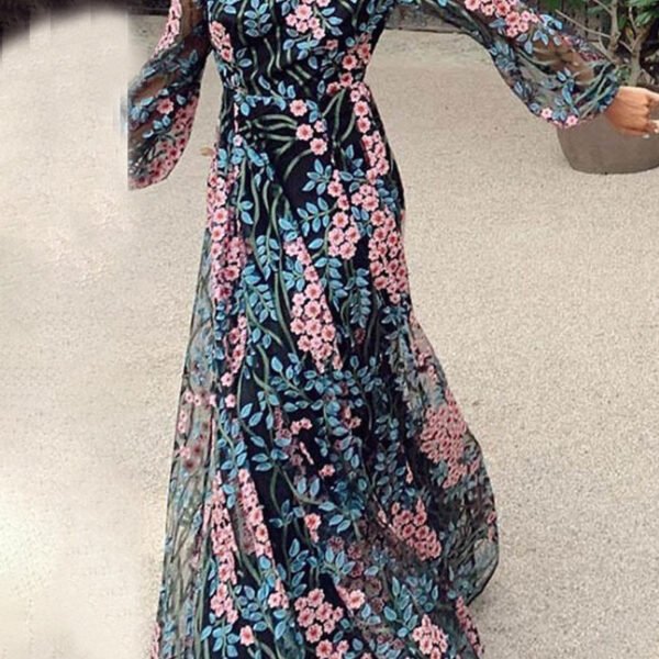 Elegant Floral Patchwork O Neck Printed Dress Dresses
