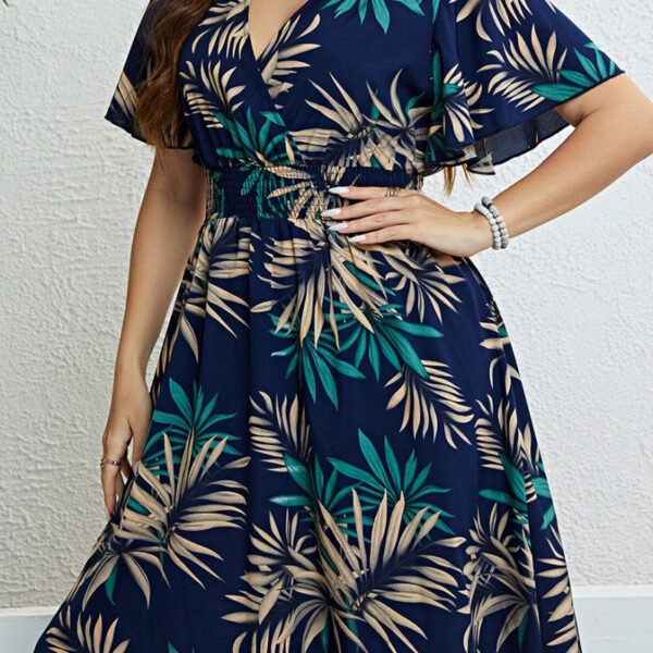 Casual Print Patchwork V Neck Short Sleeve Dress Plus Size Dresses