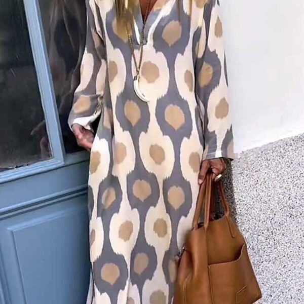 Casual Vintage Geometric Printing V Neck Printed Dress Dresses(4 Colors)