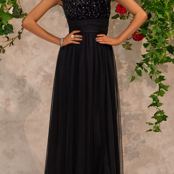 Sexy Prom Sequins Slit Mesh Square Neck Evening Dresses