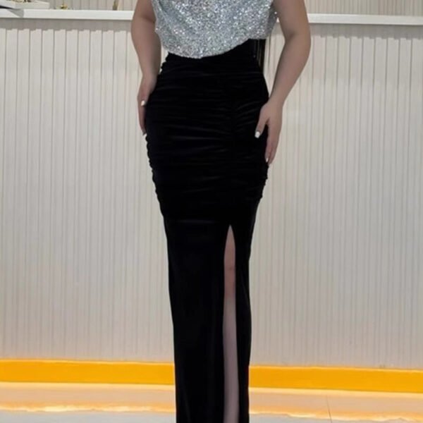 Sexy Prom Sequins Slit Sequined Half A Turtleneck Evening Dresses(3 Colors)