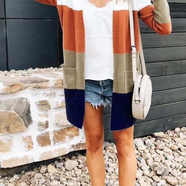 Color-lump Patchwork Long Multicolor Cardigan
